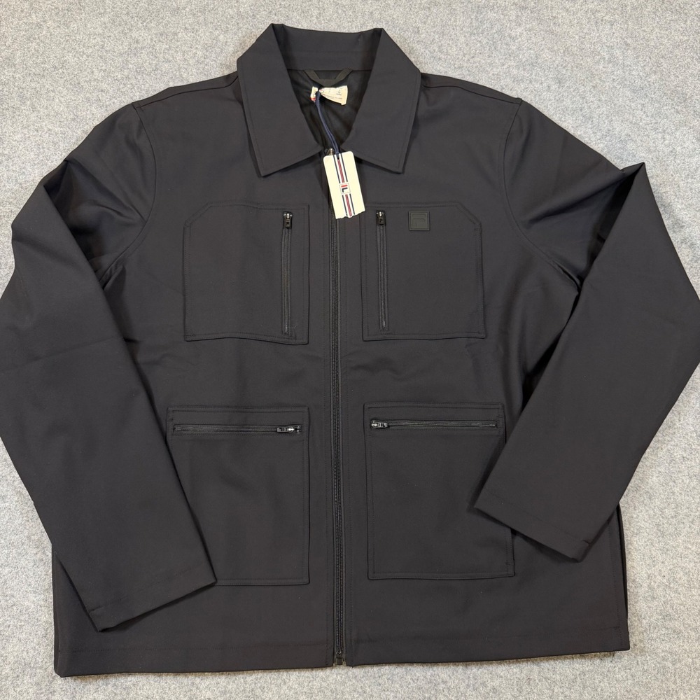 Fila Mens 4 Pocket Tour Jacket Black Full Zip Utility Stretch LM43E979 Size L